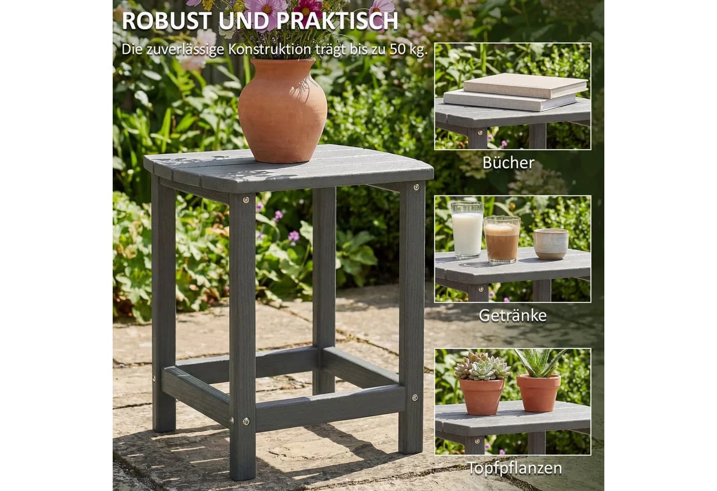 Outsunny Beistelltisch Grau Wetterfest HDPE - Bild 5