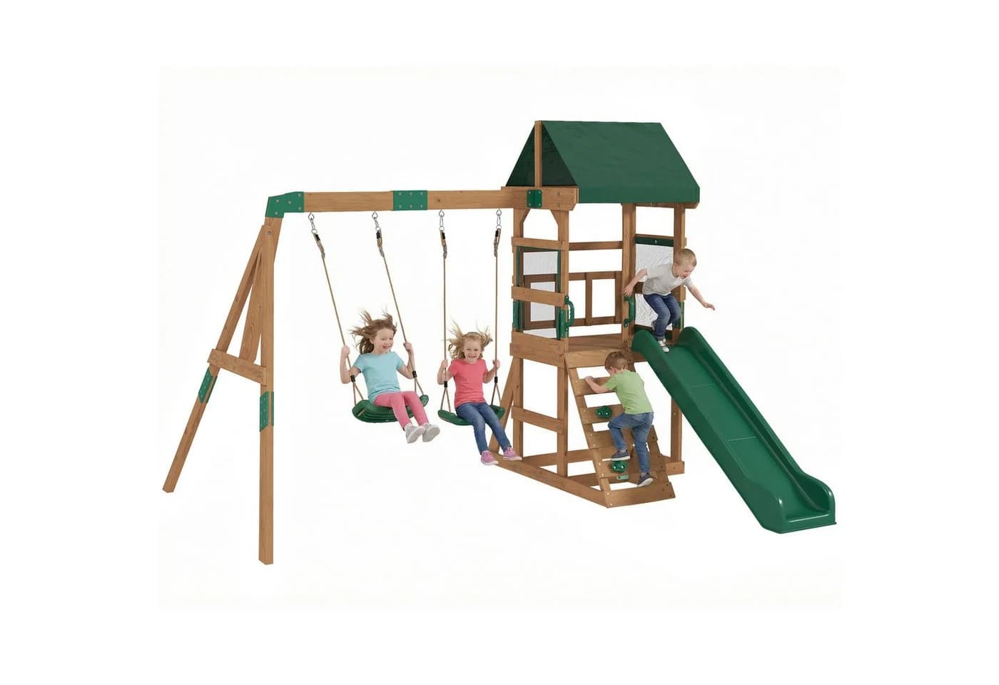 AIYAPPLAY Schaukelgestell mit Rutsche und Kletterwand