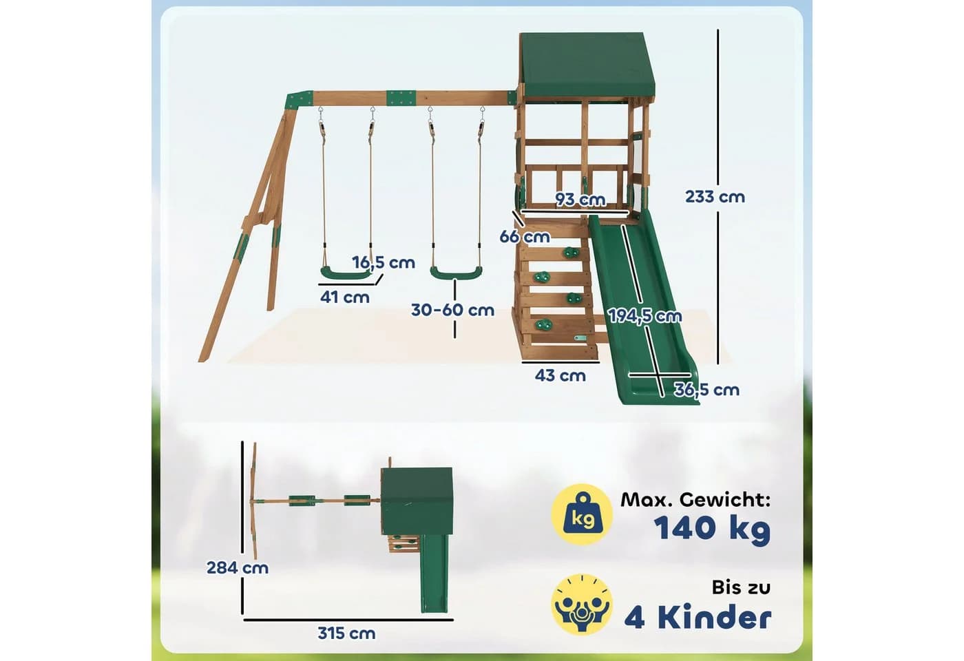 AIYAPPLAY Schaukelgestell mit Rutsche und Kletterwand - Bild 3