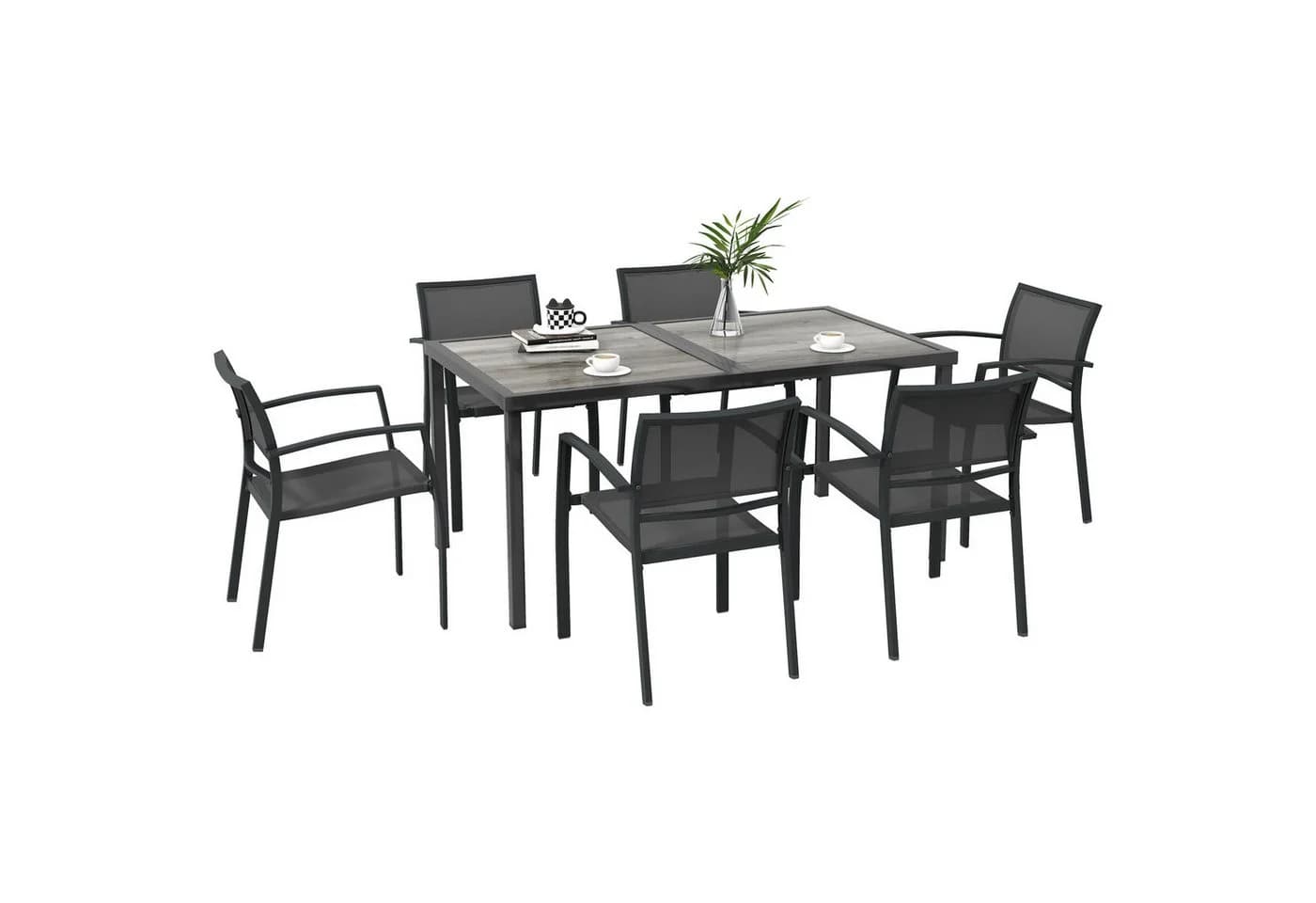 Outsunny Garten-Essgruppe 7-tlg. Grau Stahl Mesh Stapelbar