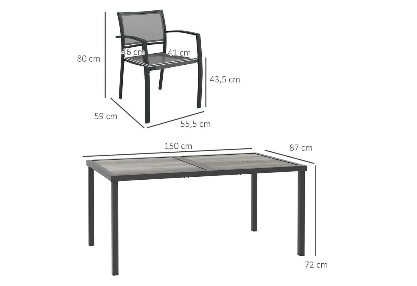 Outsunny Garten-Essgruppe 7-tlg. Grau Stahl Mesh Stapelbar - Bild 3