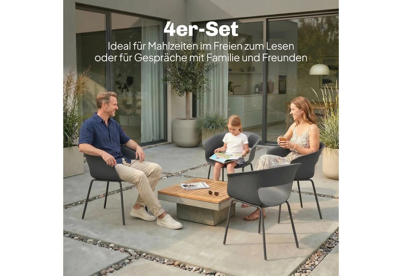 Outsunny Gartenstuhl mit Ausschnittdesign, Armlehne, 4 St, Dunkelgrau - Bild 4