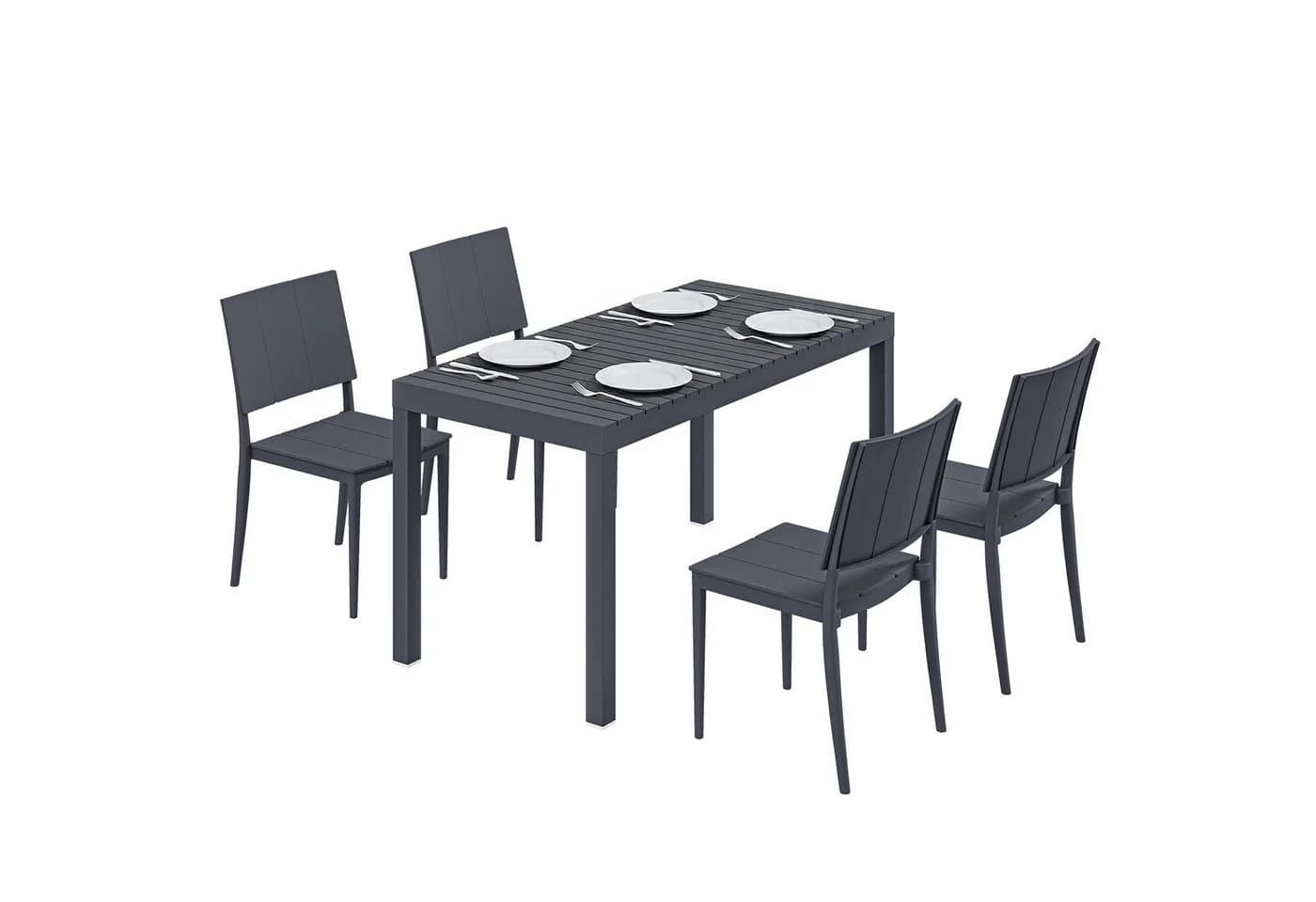 Outsunny Garten-Essgruppe 5-tlg. Dunkelgrau mit Stapelstühlen