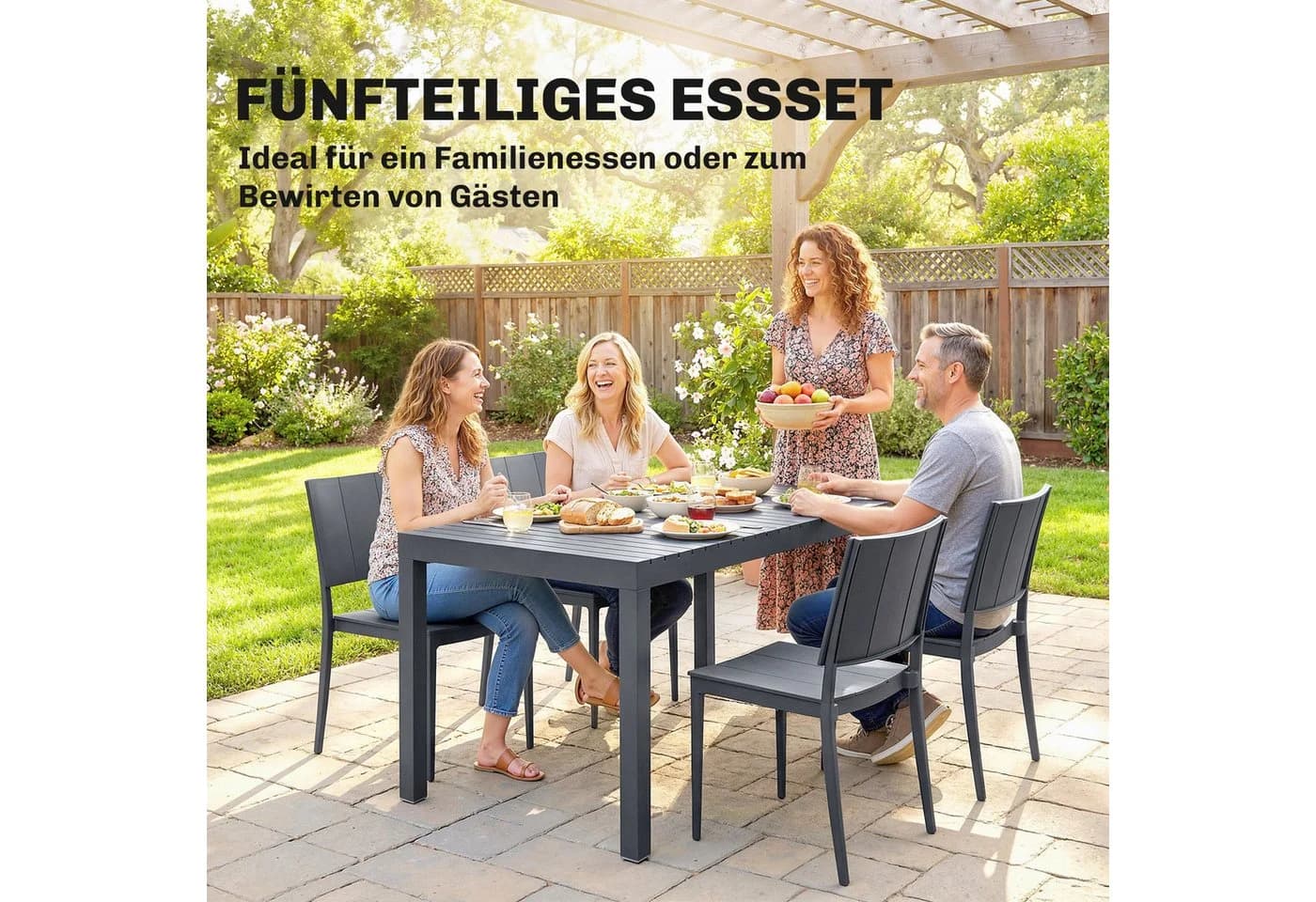 Outsunny Garten-Essgruppe 5-tlg. Dunkelgrau mit Stapelstühlen - Bild 4