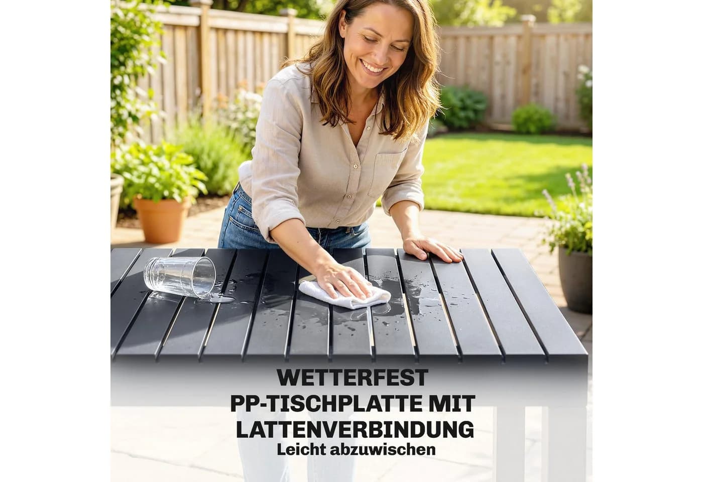 Outsunny Garten-Essgruppe 5-tlg. Dunkelgrau mit Stapelstühlen - Bild 5