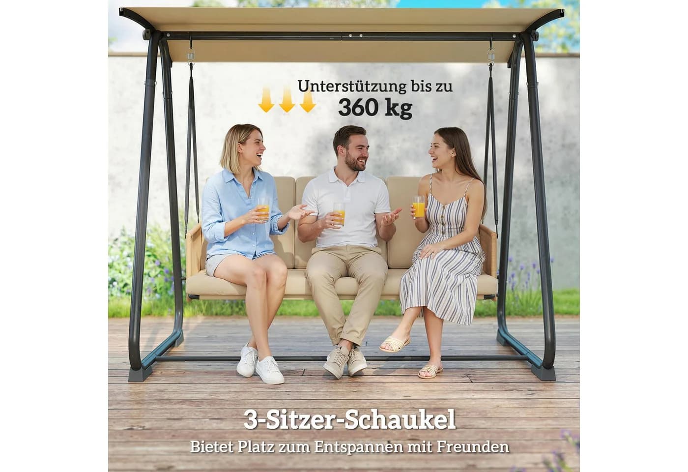 Outsunny Hollywoodschaukel 3-Sitzer mit Sonnendach Sand - Bild 4