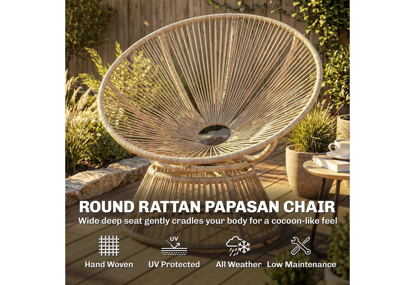Outsunny Papasansessel Cremeweiß Rattan Stahlrahmen - Bild 5