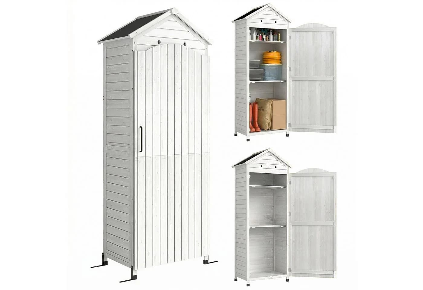 Outsunny Geräteschrank Weiß mit verstellbaren Regalen und Metall Dach