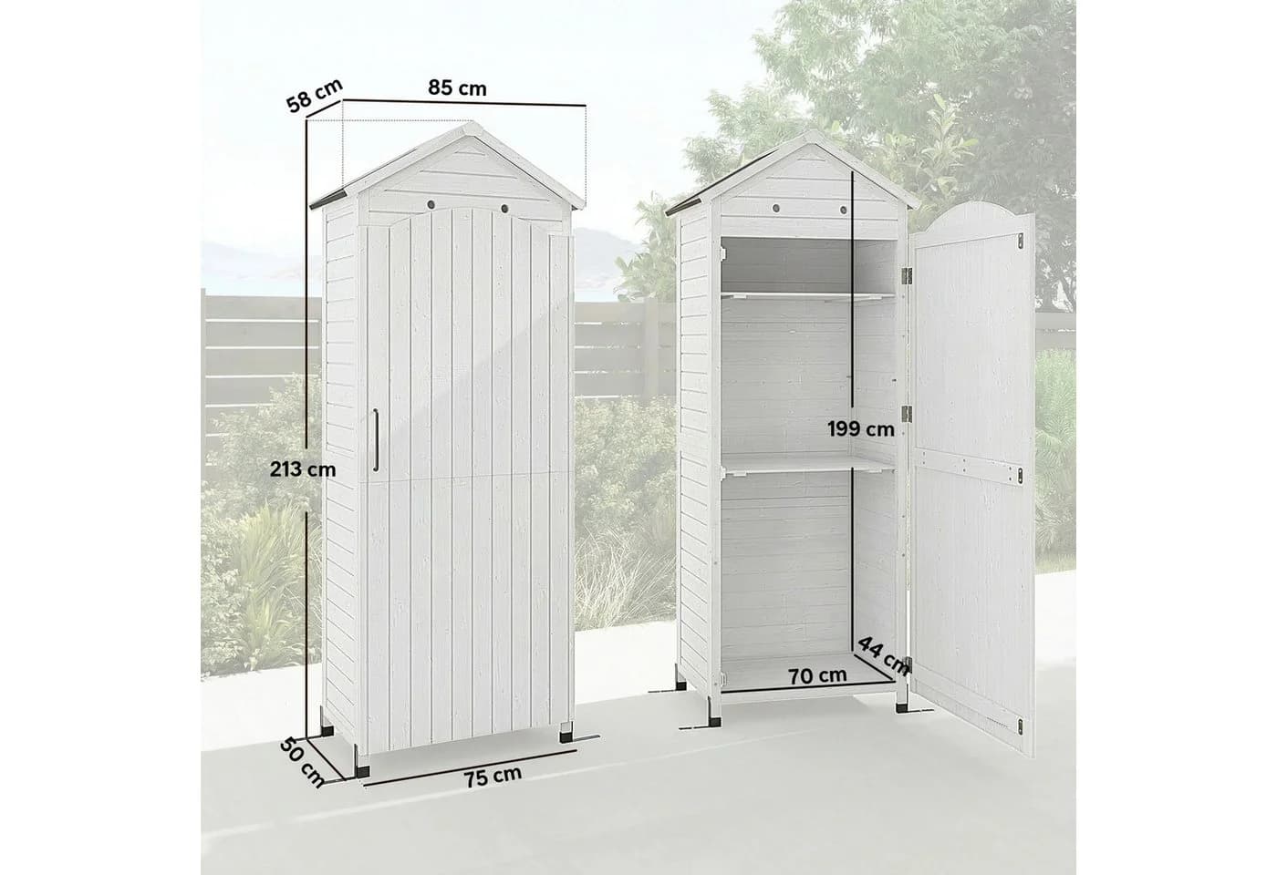 Outsunny Geräteschrank Weiß mit verstellbaren Regalen und Metall Dach - Bild 3