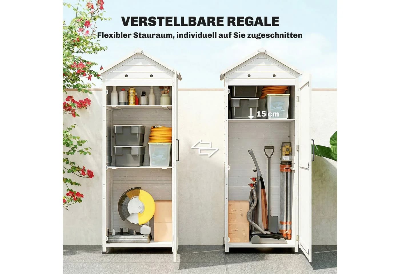 Outsunny Geräteschrank Weiß mit verstellbaren Regalen und Metall Dach - Bild 5
