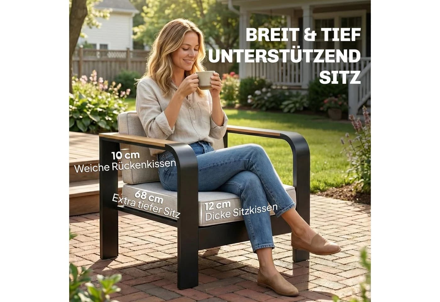 Outsunny Gartenlounge 4-tlg. Beige mit Sofa, Sesseln & WPC Tisch - Bild 4