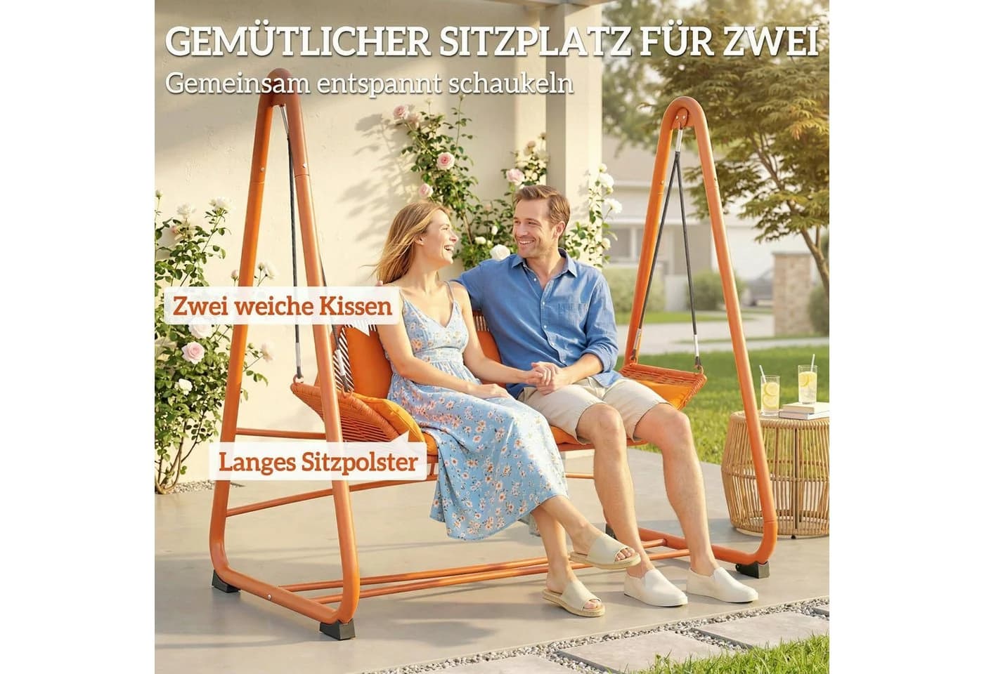 Outsunny Hollywoodschaukel Terrakotta mit Kissen - Bild 4