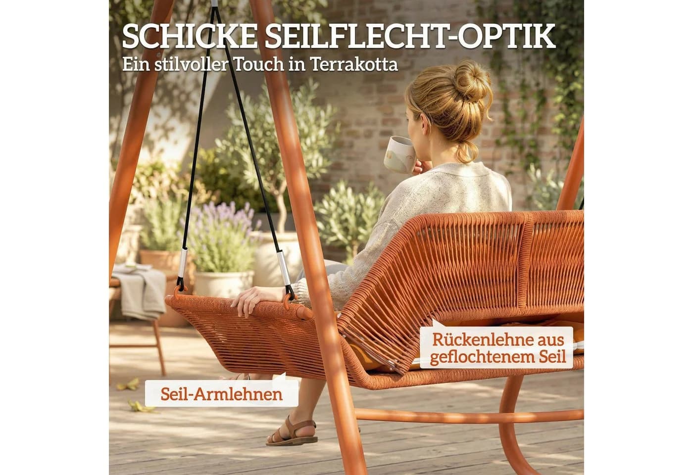 Outsunny Hollywoodschaukel Terrakotta mit Kissen - Bild 5