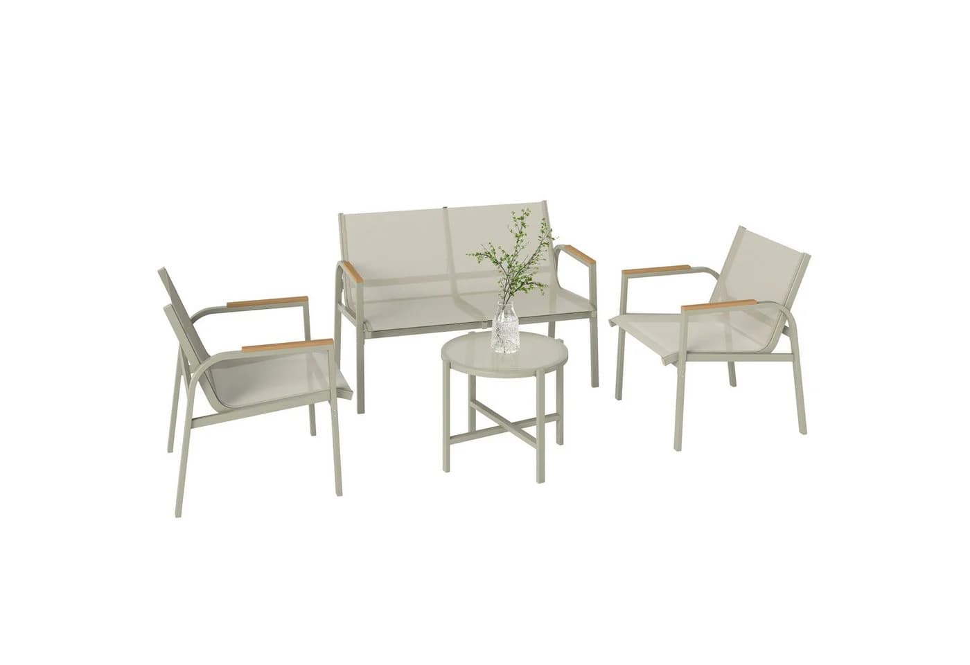 Outsunny Gartenlounge 4-tlg. Grün mit Sofa, Sesseln & Tisch