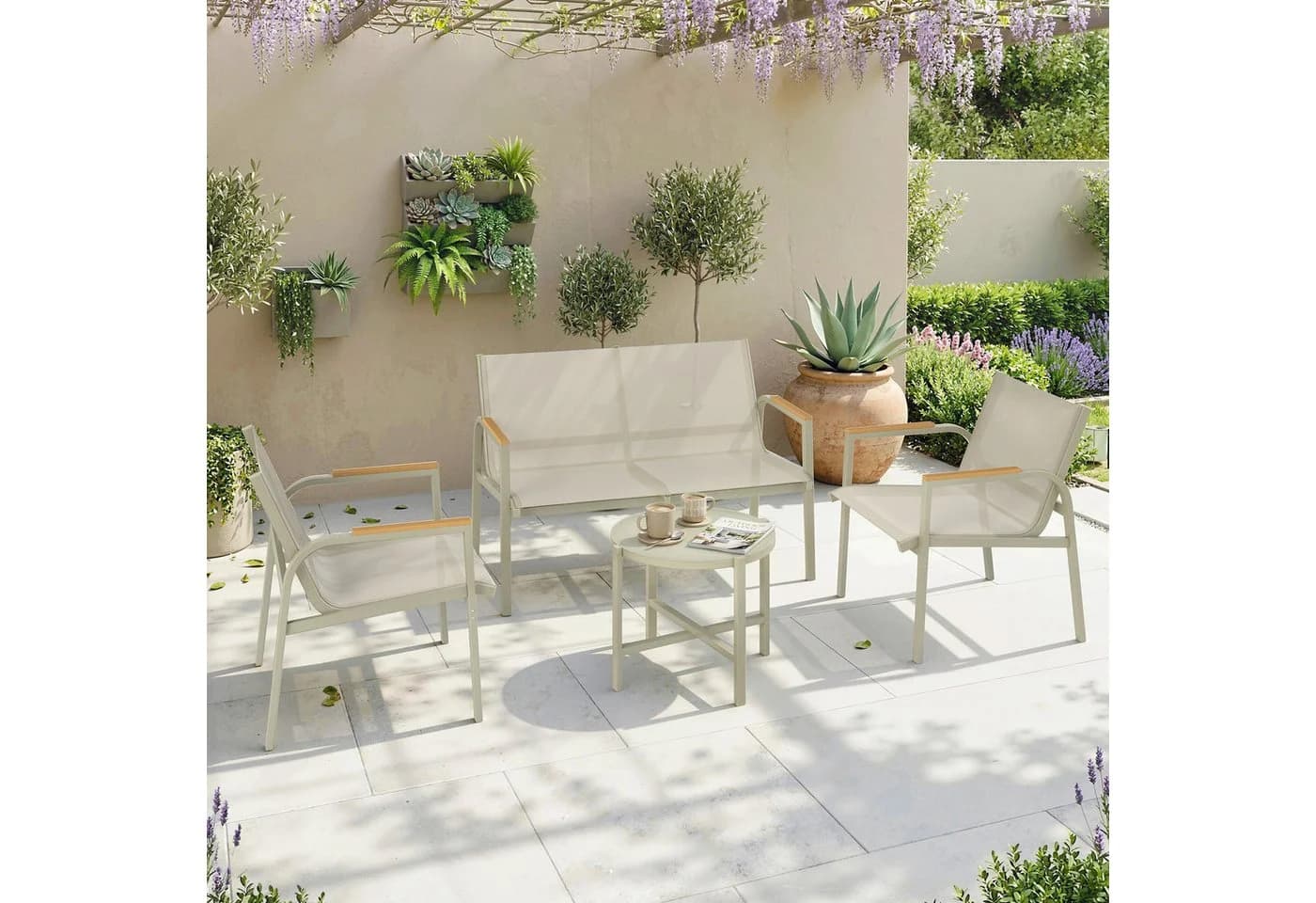 Outsunny Gartenlounge 4-tlg. Grün mit Sofa, Sesseln & Tisch - Bild 2