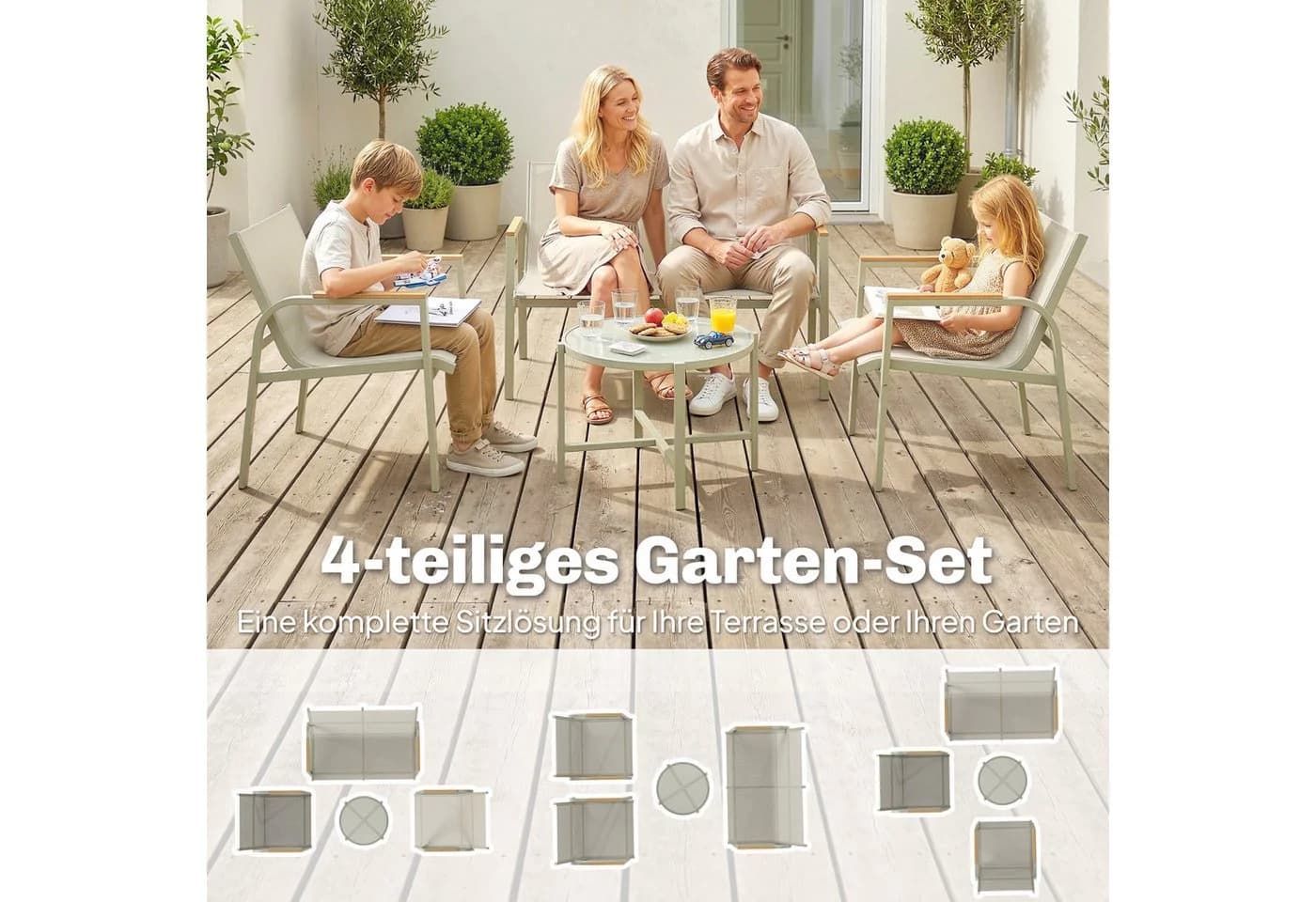 Outsunny Gartenlounge 4-tlg. Grün mit Sofa, Sesseln & Tisch - Bild 4