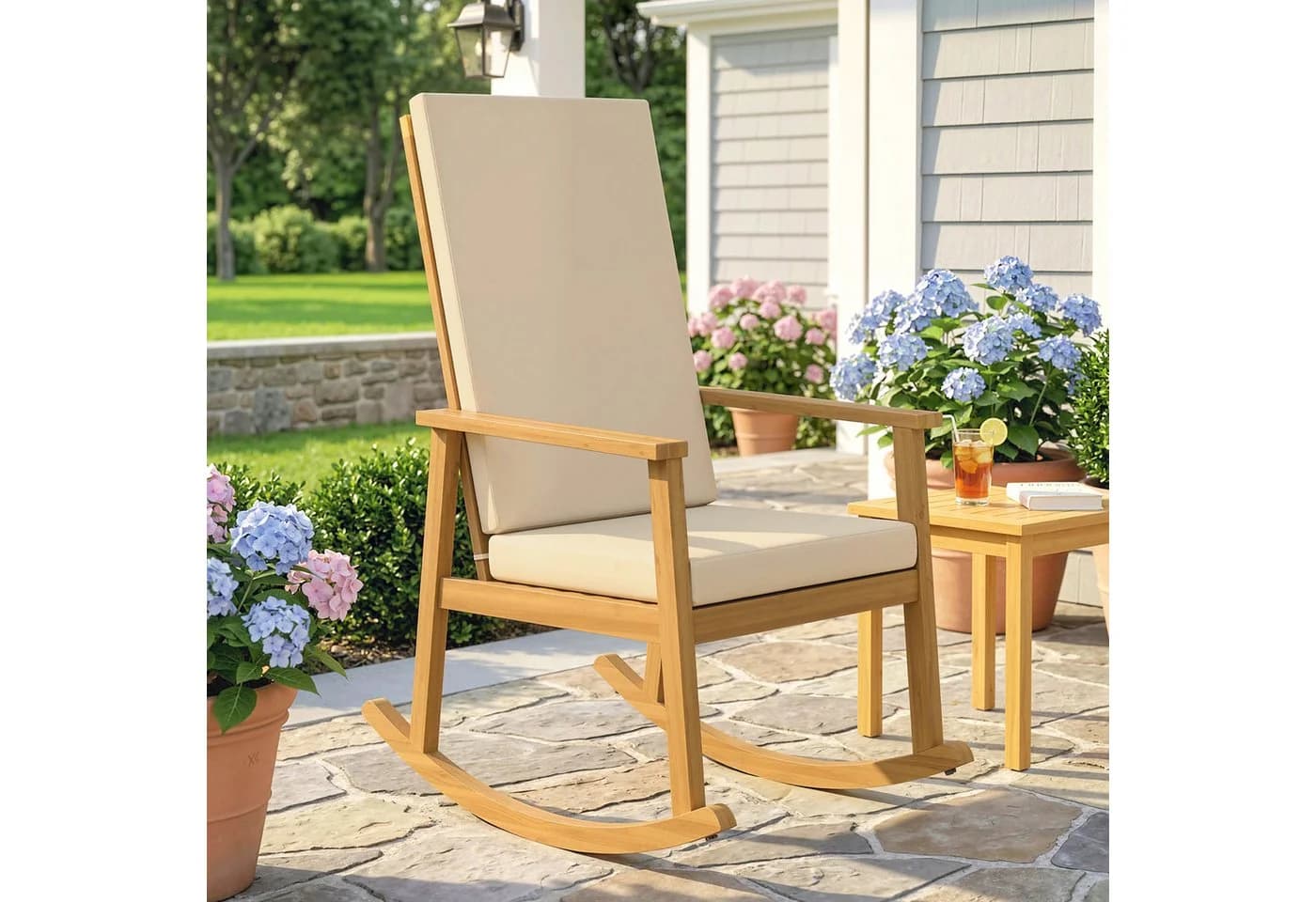 Outsunny Schaukelstuhl mit hoher Rückenlehne und Kissen Beige - Bild 2