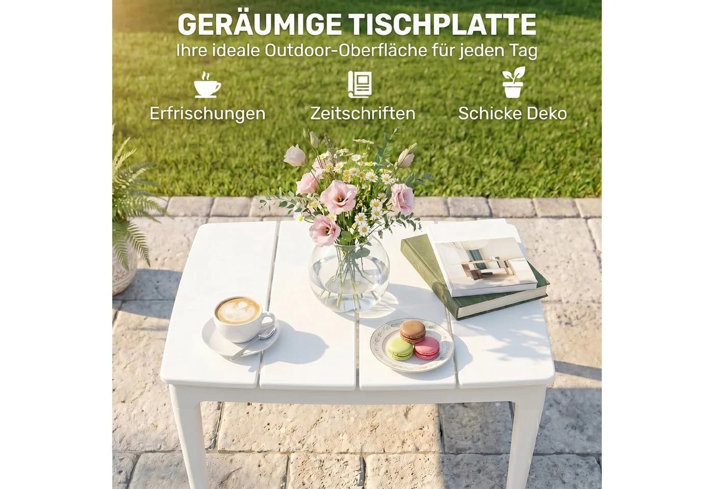 Outsunny Beistelltisch wetterfest rechteckig Cremeweiß Kunststoff - Bild 4