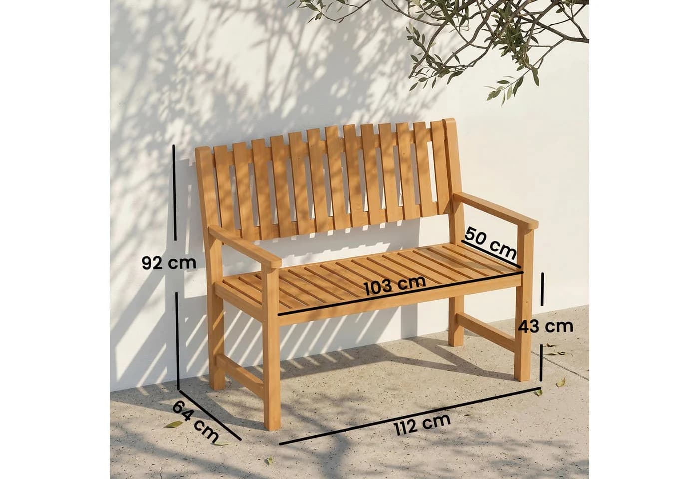 Outsunny Gartenbank Akazienholz mit Armlehnen Natur - Bild 3