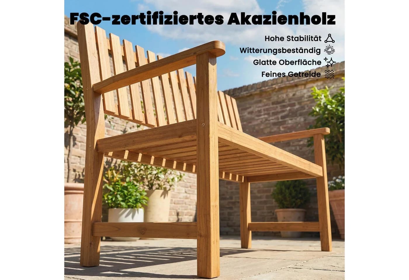 Outsunny Gartenbank Akazienholz mit Armlehnen Natur - Bild 4