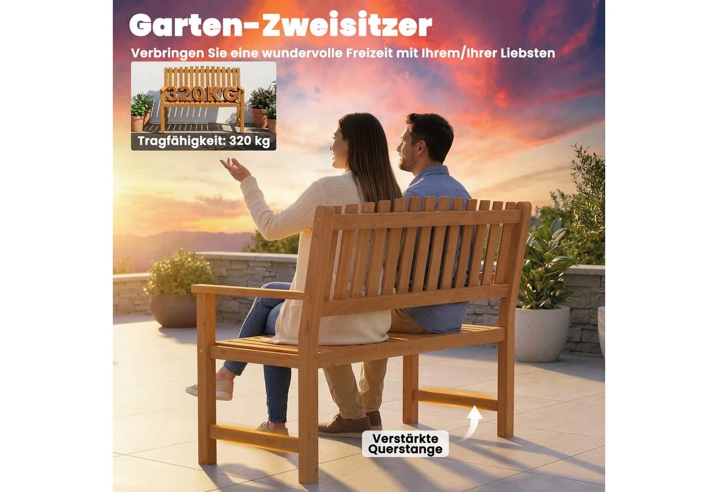 Outsunny Gartenbank Akazienholz mit Armlehnen Natur - Bild 5