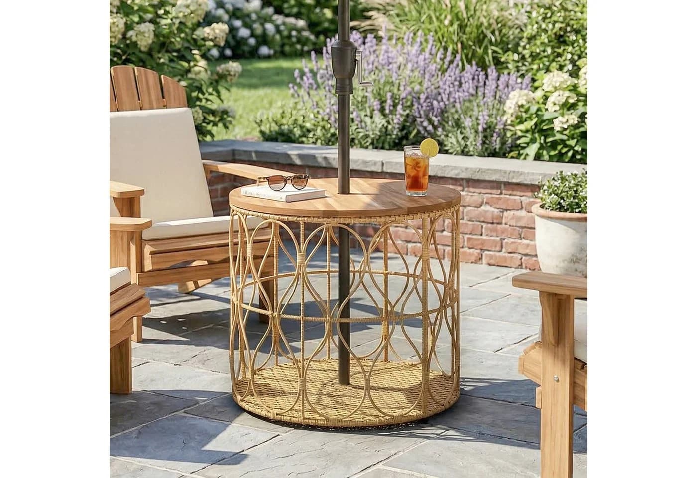 Outsunny Beistelltisch Rattanoptik Akazienholz Beige - Bild 2