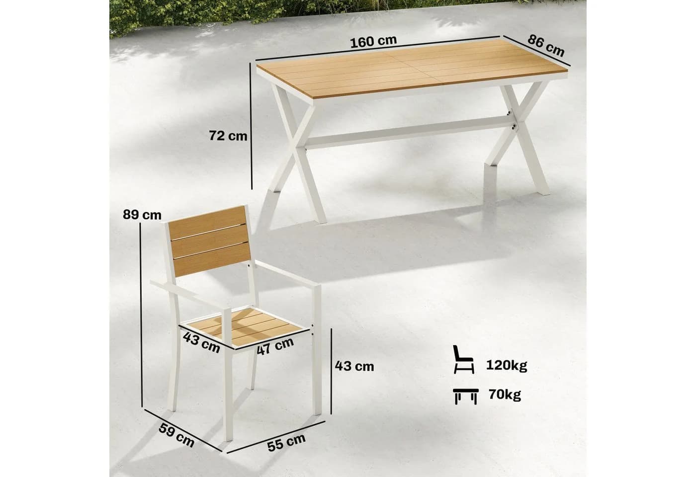 Outsunny Garten-Essgruppe 7-tlg. Weiß/Teak Aluminium Kunstholz - Bild 3