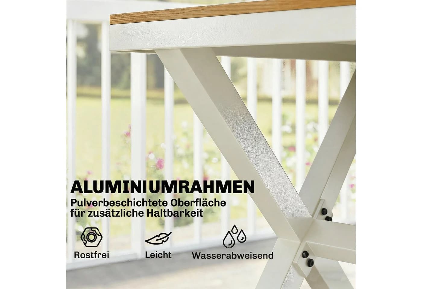 Outsunny Garten-Essgruppe 7-tlg. Weiß/Teak Aluminium Kunstholz - Bild 4