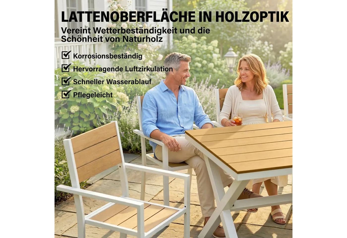 Outsunny Garten-Essgruppe 7-tlg. Weiß/Teak Aluminium Kunstholz - Bild 5