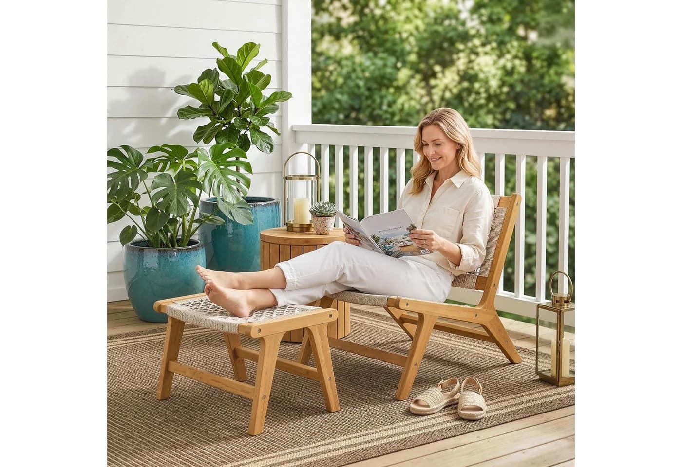 Outsunny Gartenlounge Set 2-tlg. Beige Akazienholz PP-Rattan - Bild 2