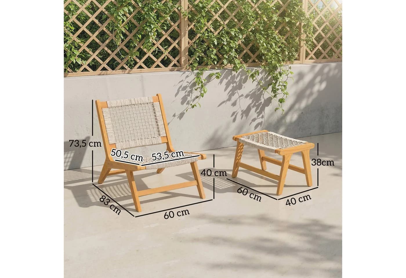 Outsunny Gartenlounge Set 2-tlg. Beige Akazienholz PP-Rattan - Bild 3