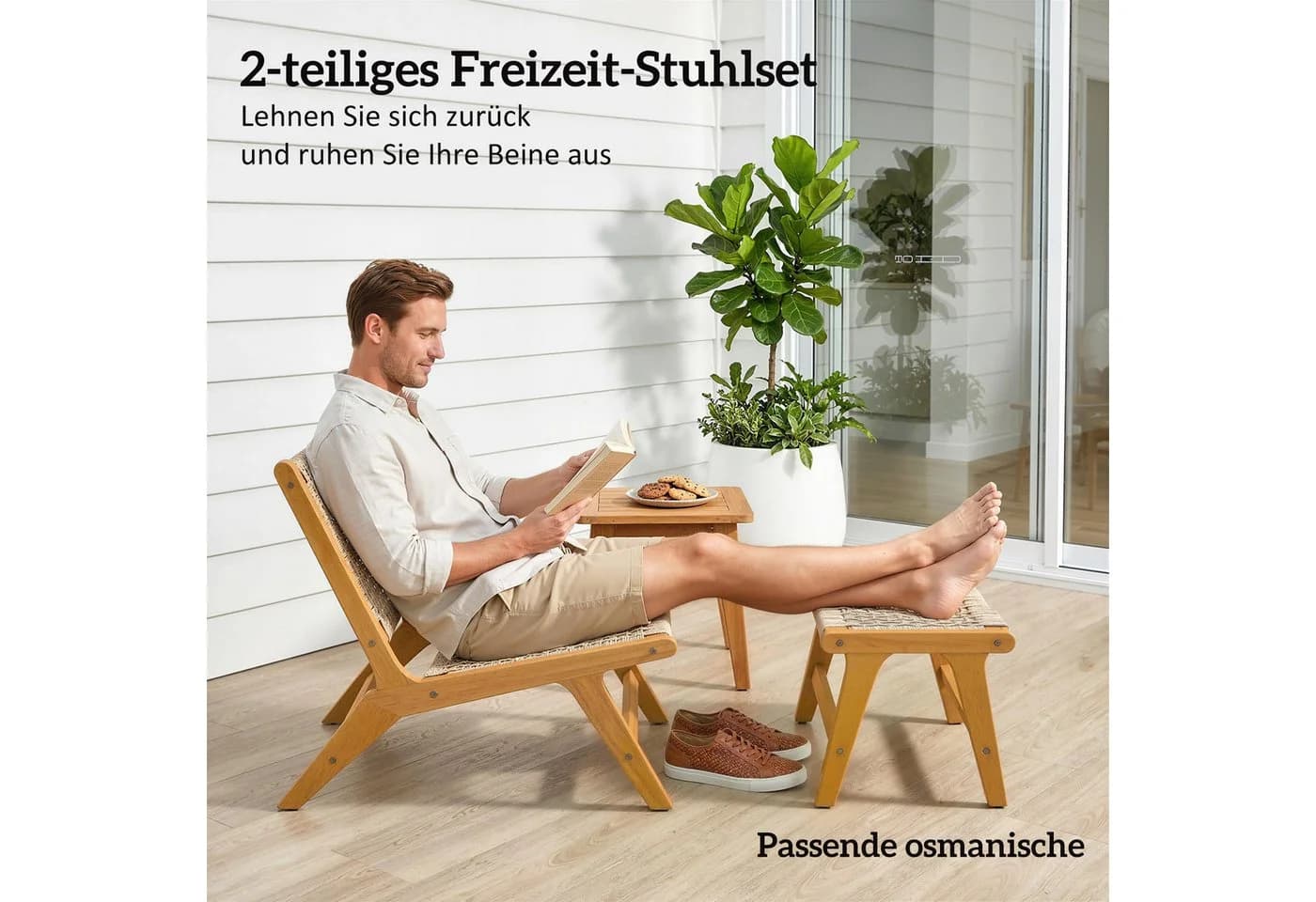 Outsunny Gartenlounge Set 2-tlg. Beige Akazienholz PP-Rattan - Bild 4