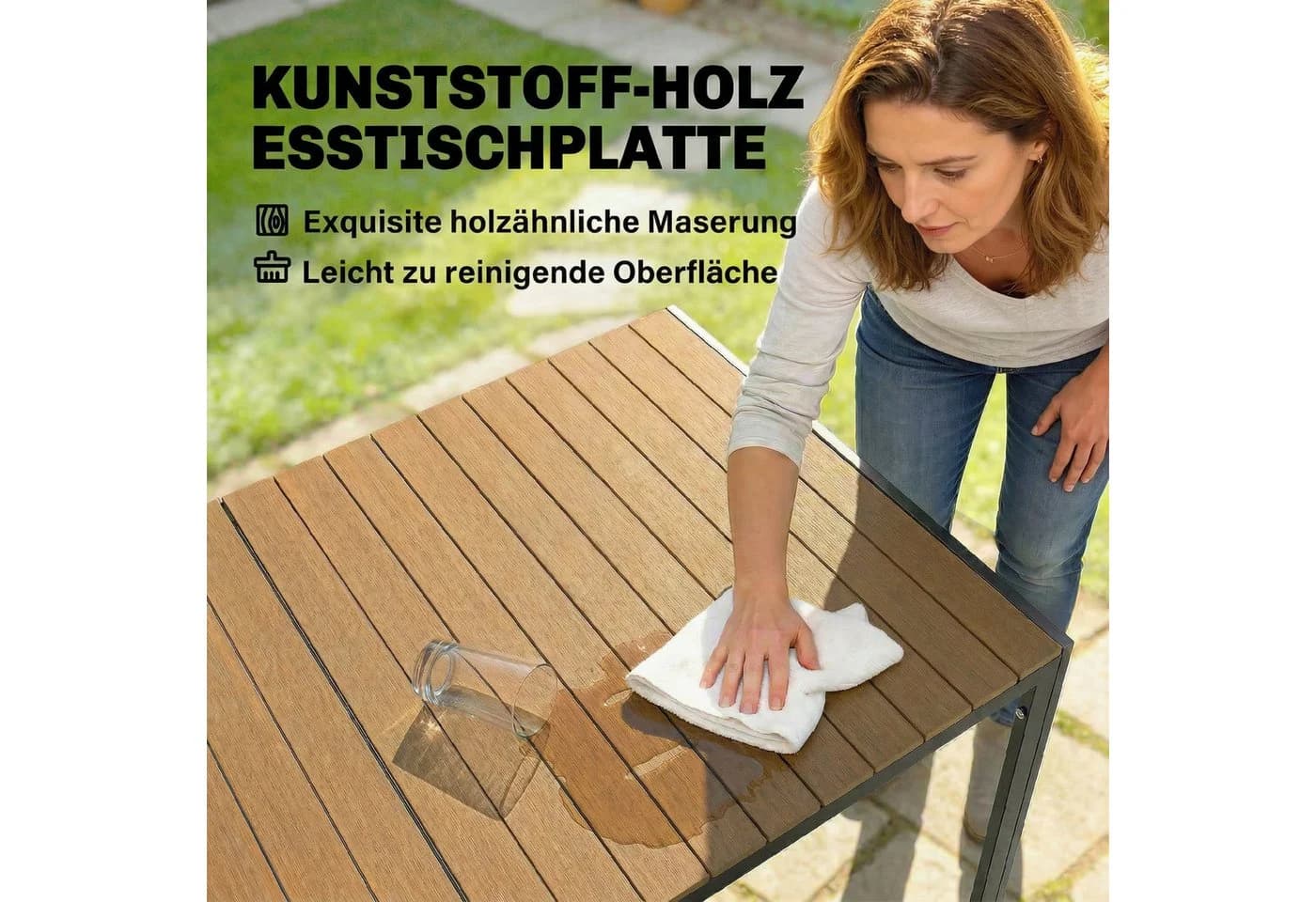 Outsunny Garten-Essgruppe 7-tlg. mit Tisch, 6 Stühlen & Kissen Grau/Natur - Bild 5