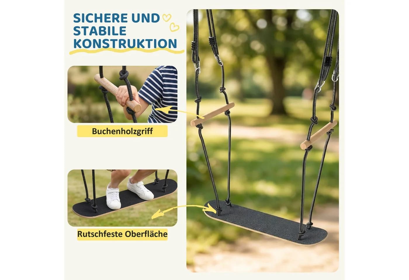 AIYAPLAY Kinderschaukel Schwarz Verstellbar Rutschfest - Bild 5