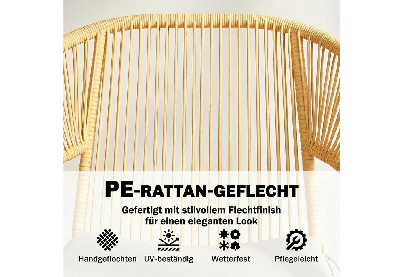 Outsunny Bistro-Set 3-tlg. Beige PE-Rattan mit Glastisch & Kissen - Bild 5