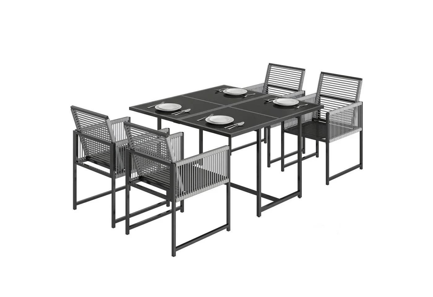 Outsunny Garten-Essgruppe 5-tlg. mit klappbaren Stühlen Hellgrau