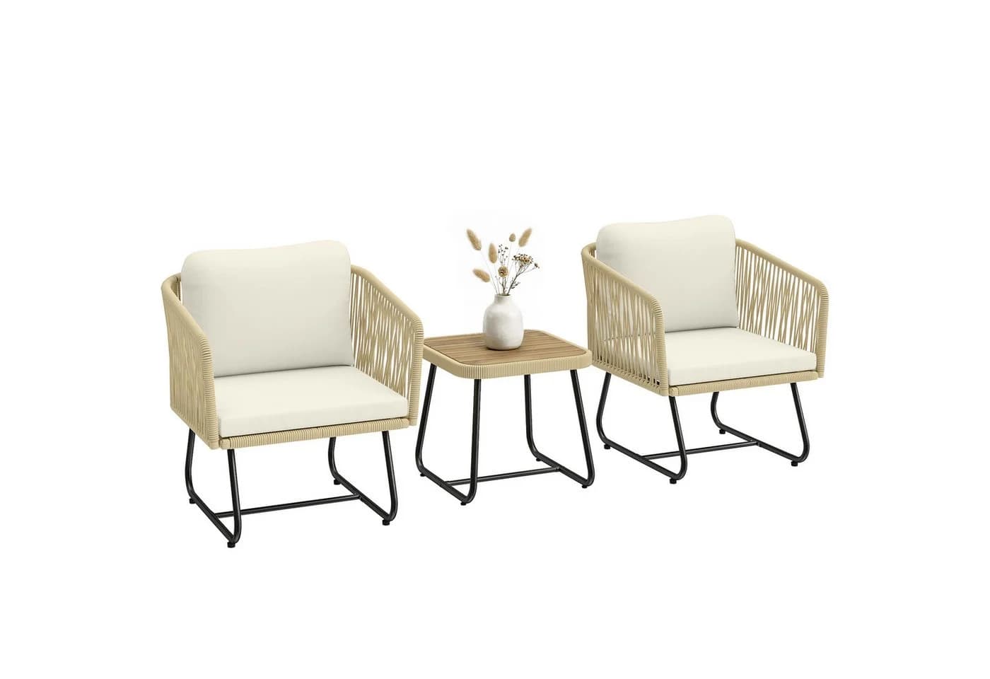 Outsunny Bistro-Set 3-tlg. mit 2 Sesseln und Akazienholztisch Beige/Weiß