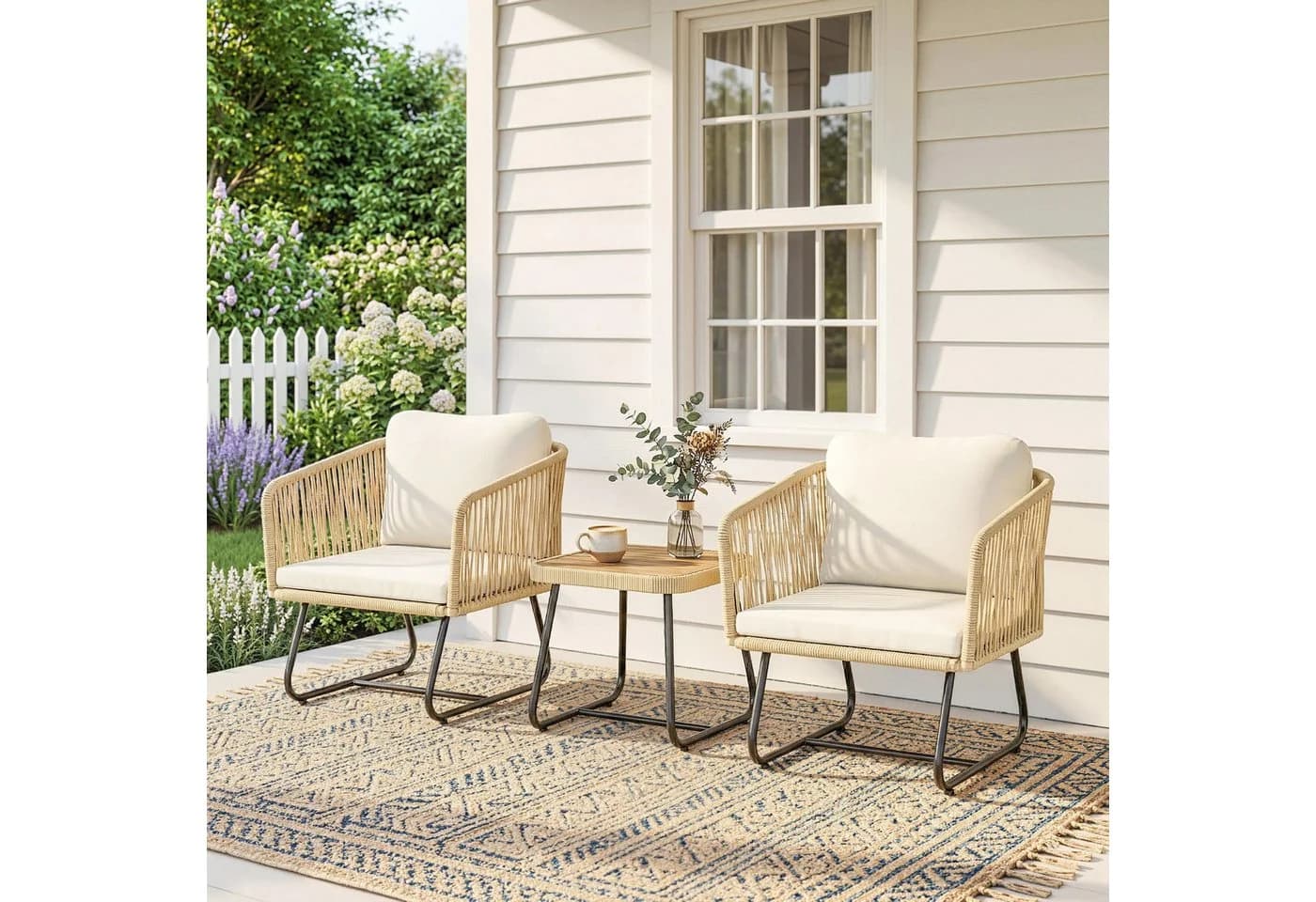 Outsunny Bistro-Set 3-tlg. mit 2 Sesseln und Akazienholztisch Beige/Weiß - Bild 2