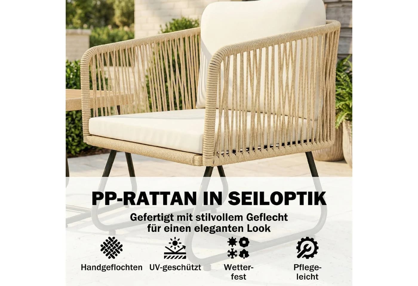 Outsunny Bistro-Set 3-tlg. mit 2 Sesseln und Akazienholztisch Beige/Weiß - Bild 5