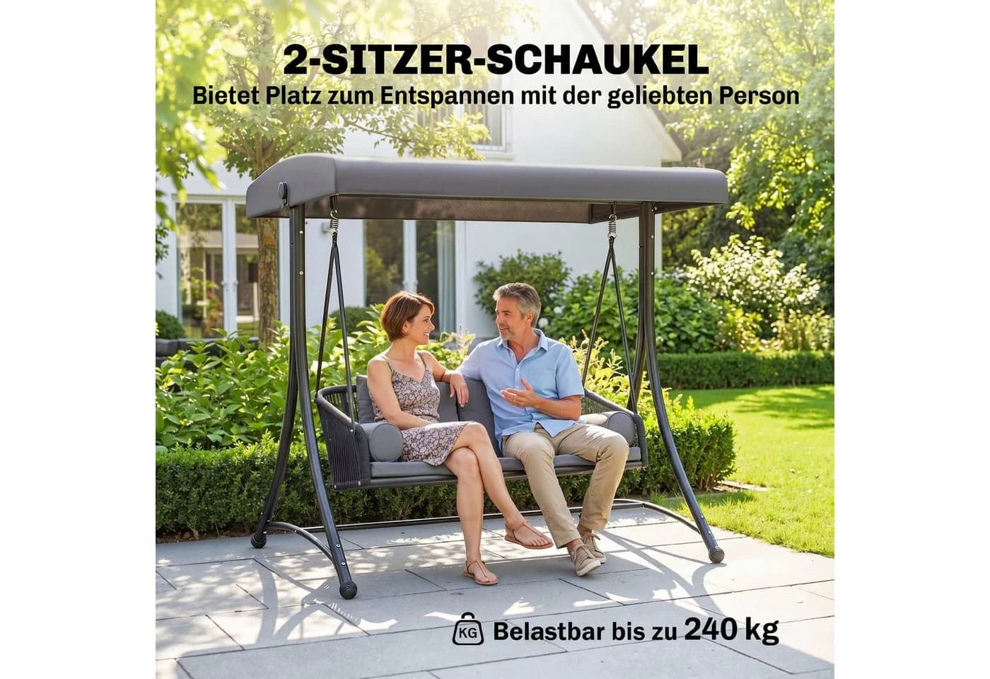 Outsunny Hollywoodschaukel 2-Sitzer mit Sonnendach grau - Bild 4
