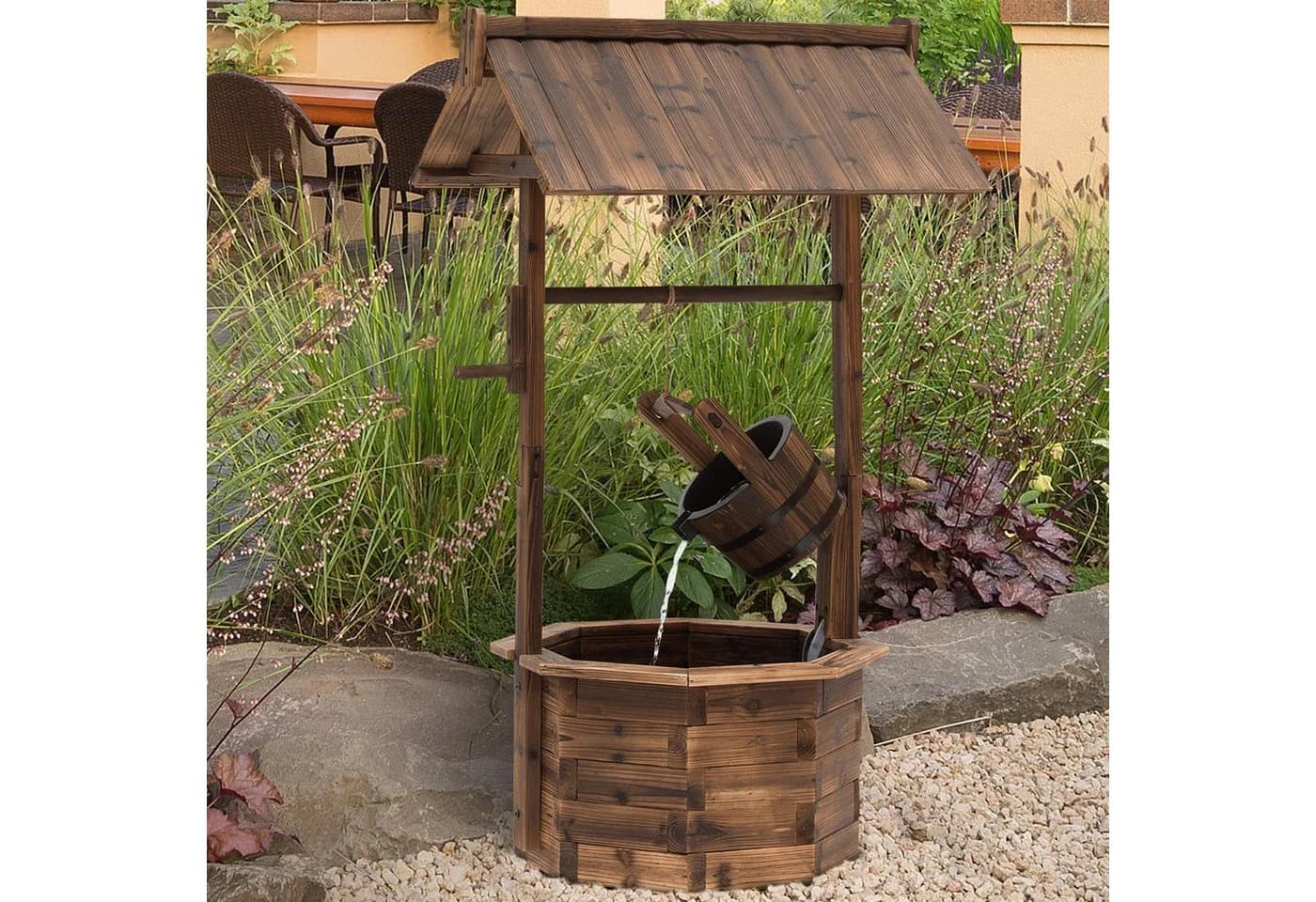 Outsunny Gartenbrunnen Wasserfall Massivholz Braun Regulierbar - Bild 2