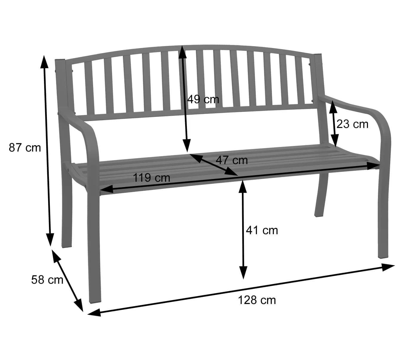 PROREGAL® Gartenbank 2-Sitzer Grau Pulverbeschichteter Stahl - Bild 3