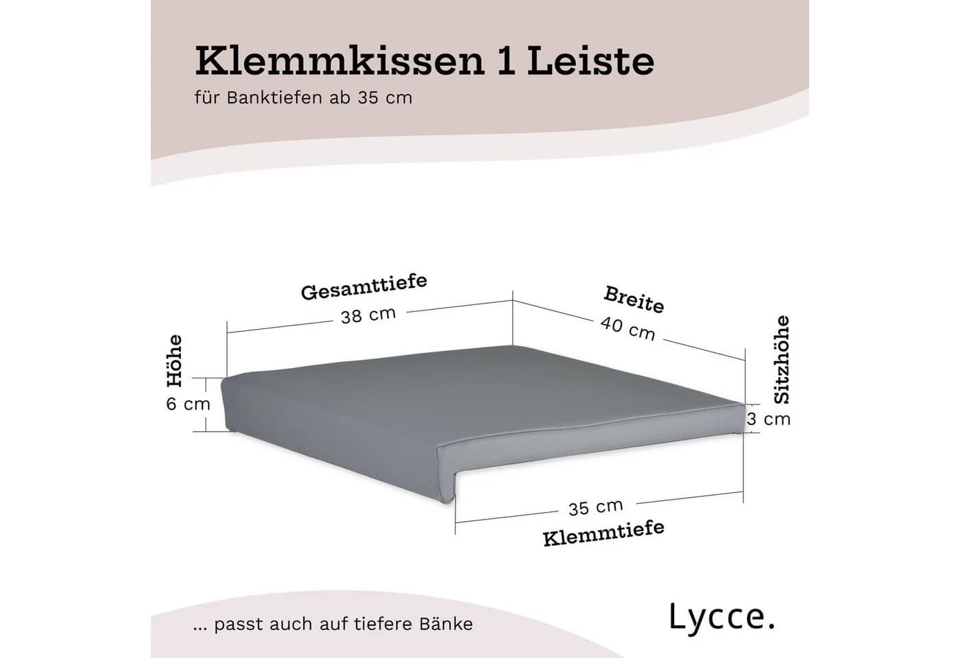 Lycce Klemmkissen Bankauflage Kunstleder 35cm Klemmtiefe - Bild 4