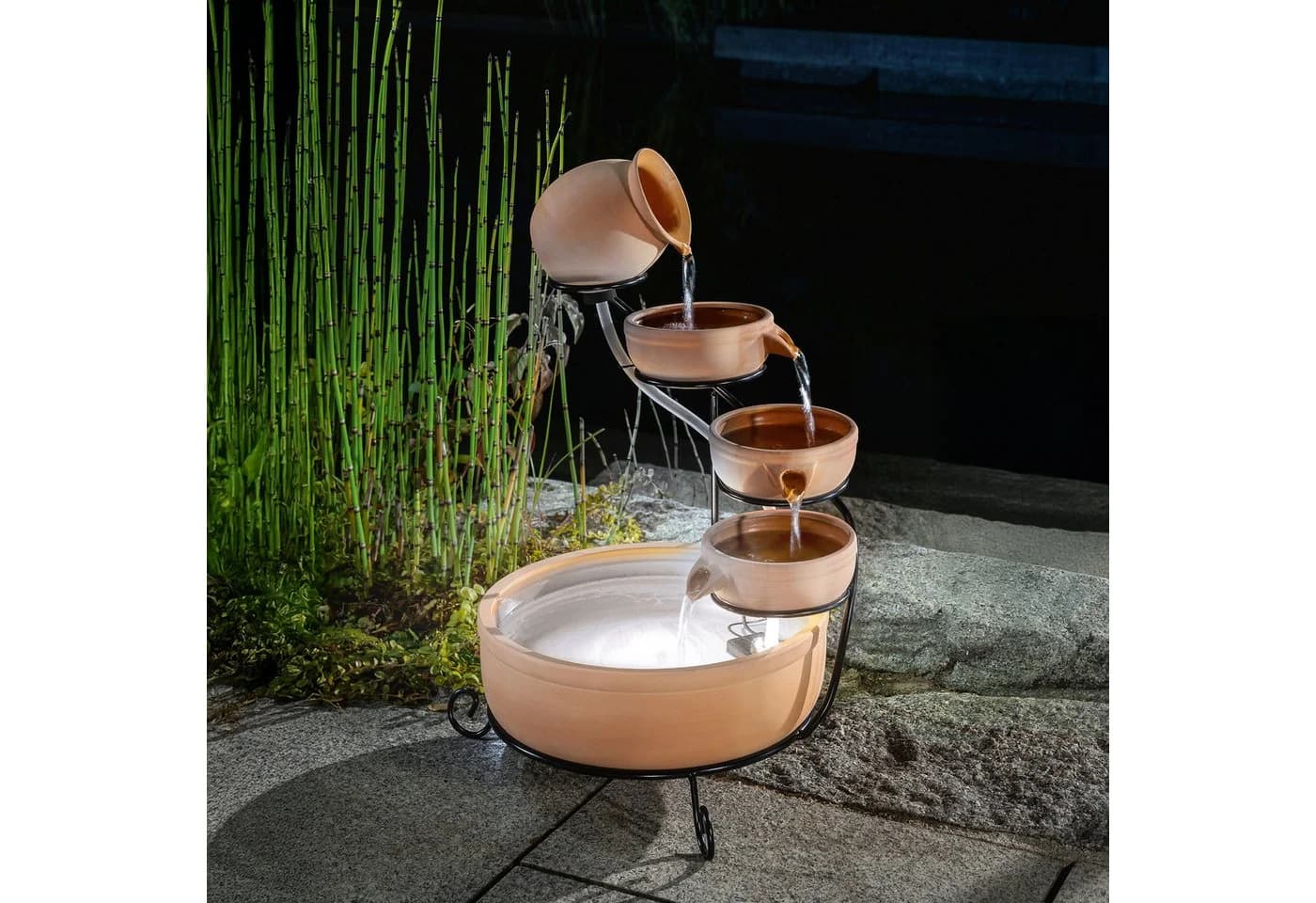 esotec Gartenbrunnen Solar Kaskadenbrunnen Lucca Keramik LED-Licht - Bild 2
