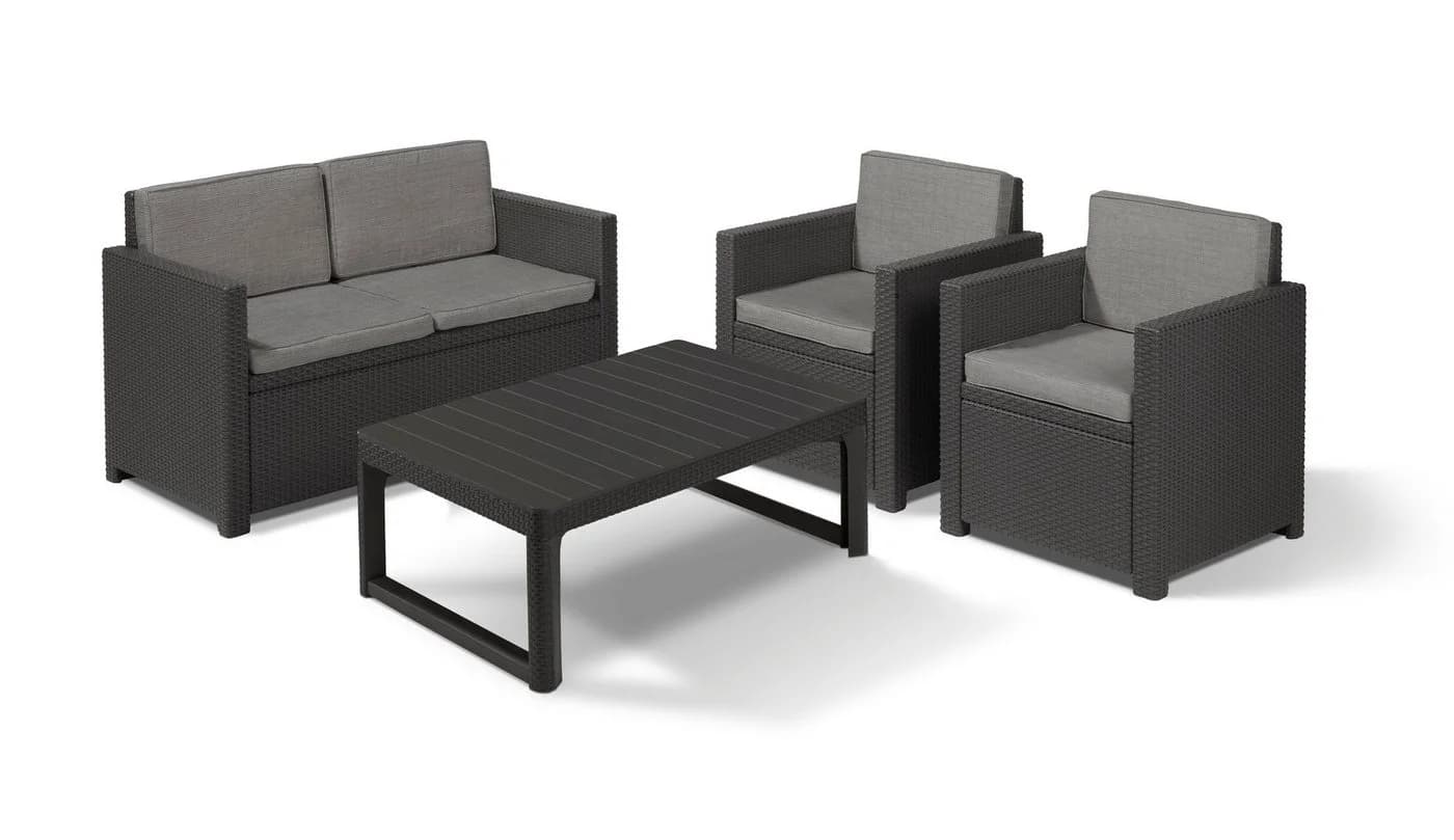Keter Loungeset Victoria 4-tlg. mit Lyon Tisch Rattanoptik Anthrazit - Bild 2