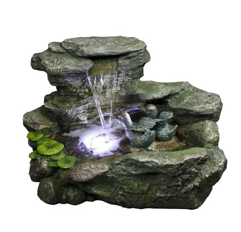 INTERGARDEN Kaskadenbrunnen Chachai Steinoptik mit LED & Enten
