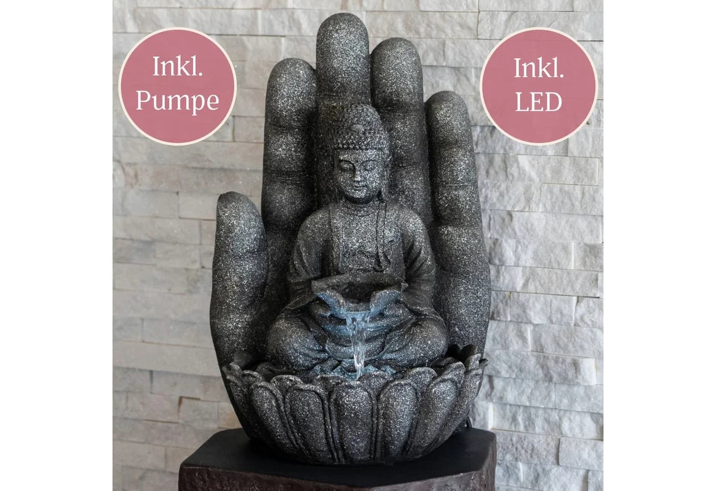 INTERGARDEN Zimmerbrunnen Buddha mit LED-Beleuchtung Polyresin