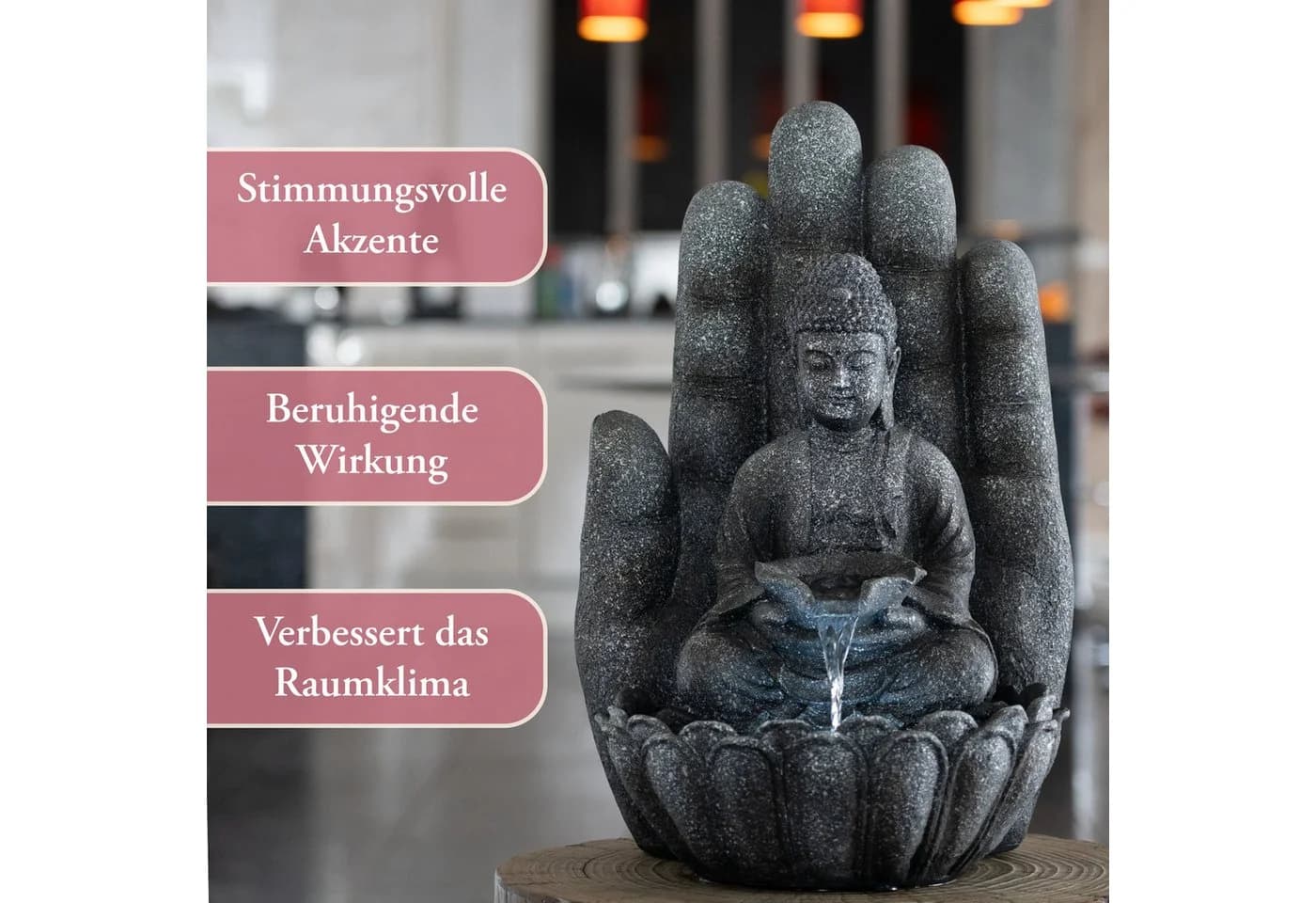 INTERGARDEN Zimmerbrunnen Buddha mit LED-Beleuchtung Polyresin - Bild 3