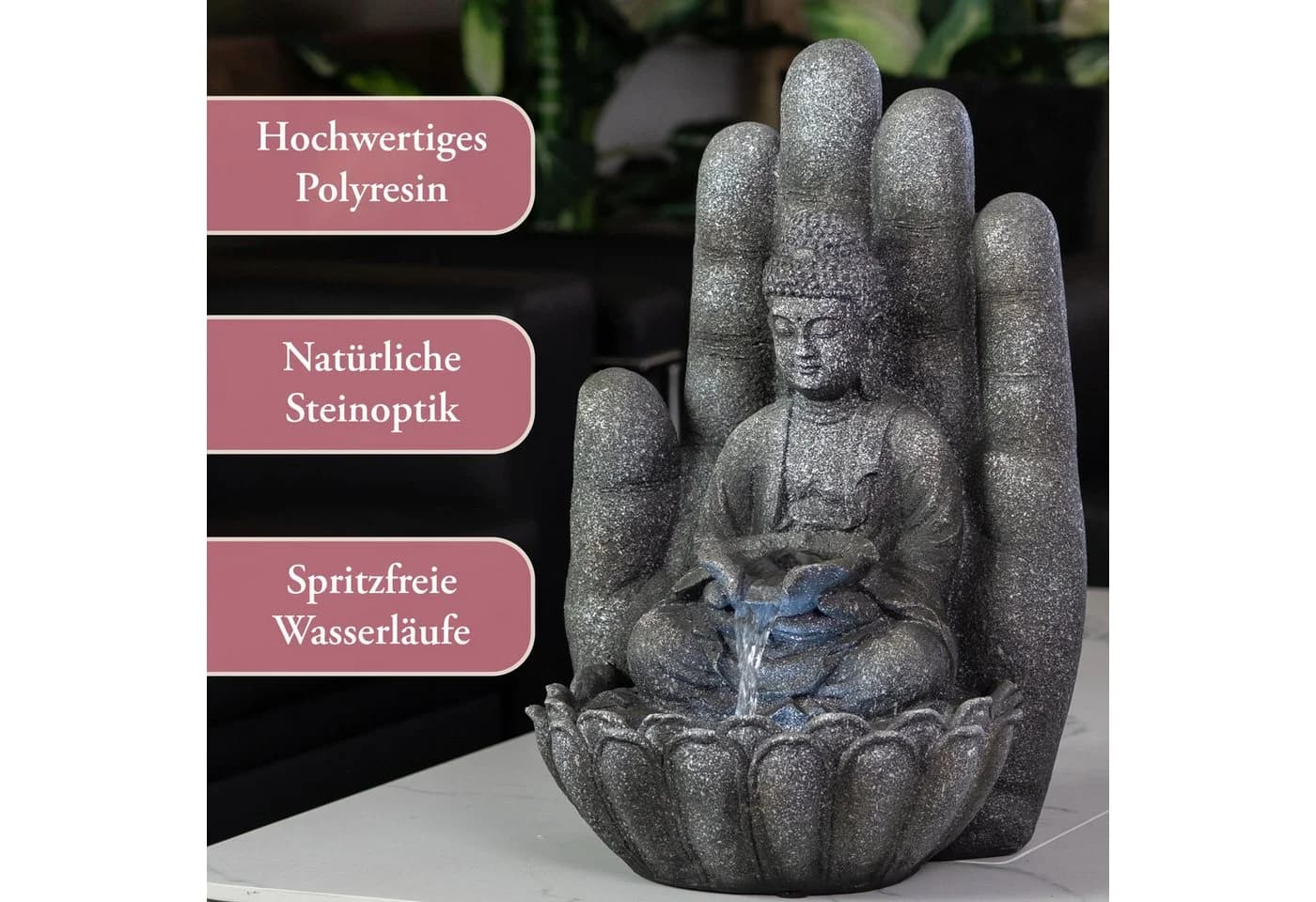 INTERGARDEN Zimmerbrunnen Buddha mit LED-Beleuchtung Polyresin - Bild 5