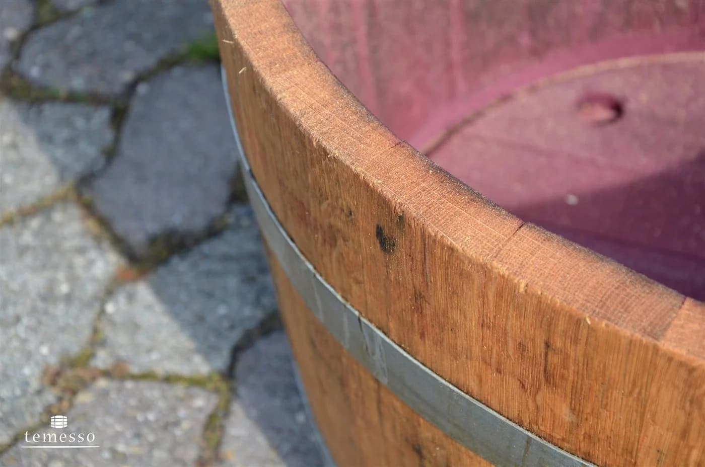 Temesso Pflanzkübel Weinfass halbiert Eichenholz geölt - Bild 5